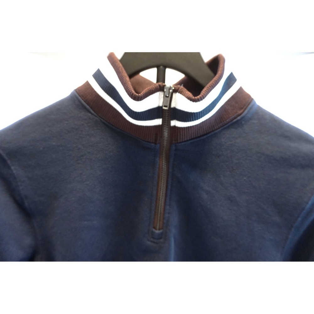 Mono B Navy Blue Crop Top Sweatshirt Quarter Zip Striped Trim KT-BS0802 Size M